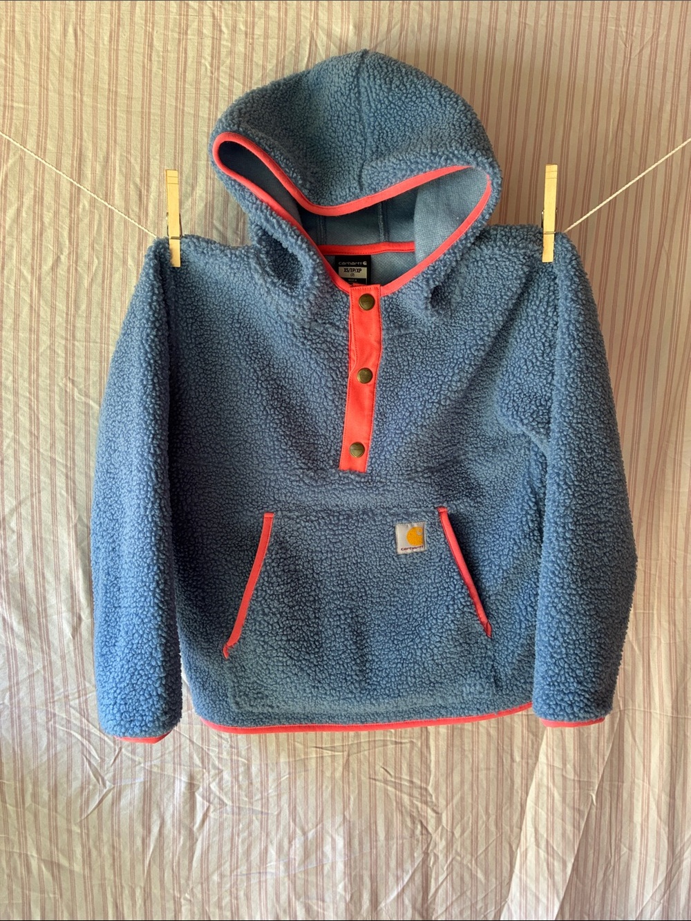 Carhartt Kids Blue Sherpa Pullover with Coral Trim XS(7)